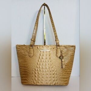 Brahmin Gold Beige Melbourne Medium Asher Croc Embossed Leather Tote Bag